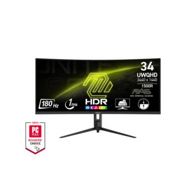 MSI MAG 342CQR E2 Curved Ultrawide Gaming Monitor Display | VA Panel | 93% Adobe RGB, 95% DCI-P3, 119% sRGB | 1.07B Display Colors | 1500R Curved | 180Hz | 2 x HDMI 2.0b & 1 x DP 1.4a | 90° Pivot & Height Adjust | 1 Year Warranty