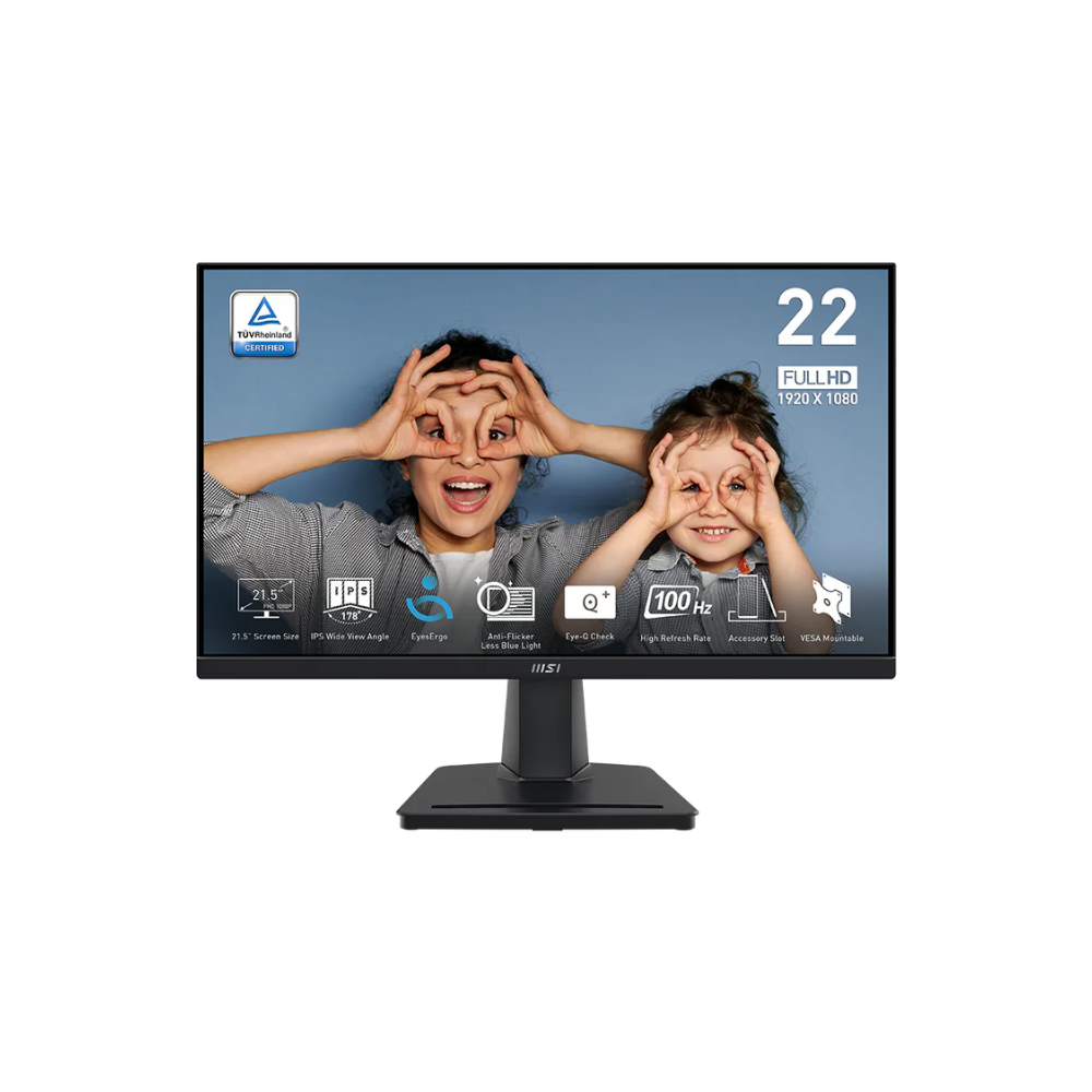 Untitled design (11) MSI PRO MP225 22″ Monitor | IPS Panel |100Hz | FHD | 100% sRGB | HDMI & VGA Port | Eye-Care Technology Monitor | 1 Year Warranty - Image 1