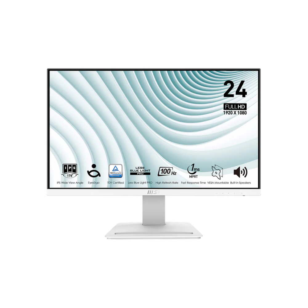 Untitled design (19) MSI PRO MP243W E14 24″ Monitor | IPS Panel |75Hz | FHD | 99% SRGB, 84.91% ARGB, 91% DCI-P3 | HDMI & Display Port | Eye-Care Technology | 1 Year Warranty Monitor - Image 1