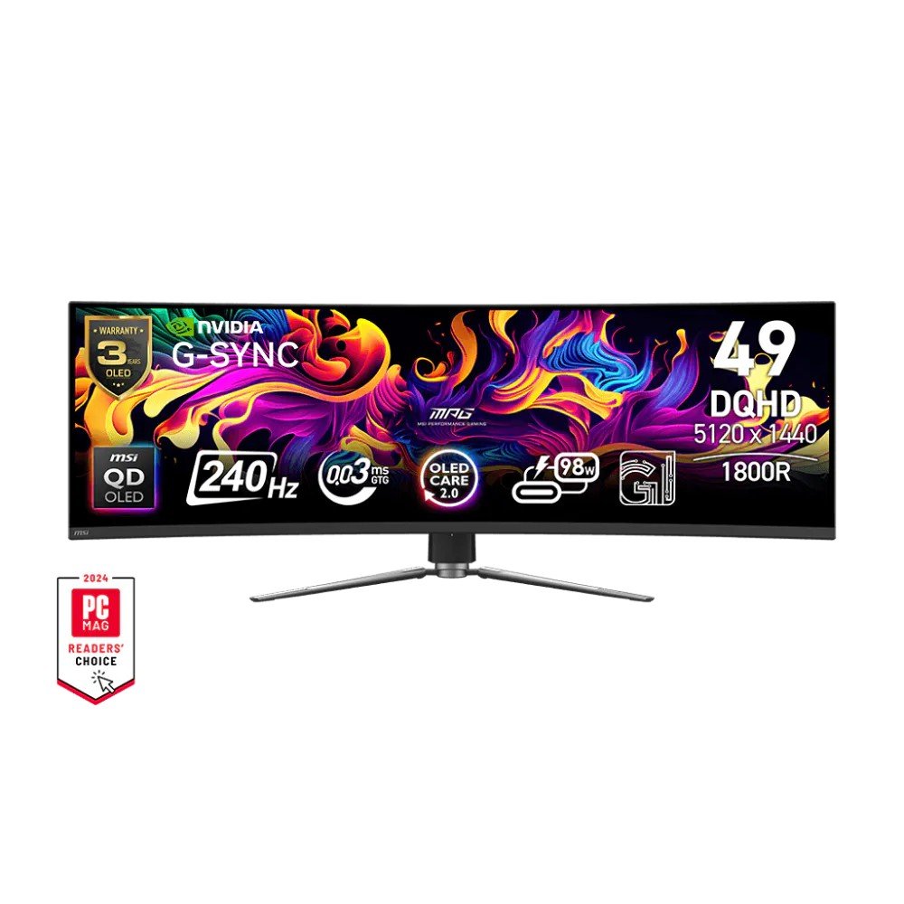 Untitled design MSI MPG 491CQPX QD-OLED (49" (DQHD, 5120 x 1440) QD-OLED Curved Display |146% sRGB, 99% DCI‑P3, 98% Adobe RGB | 240Hz | 1.07B Colors | Display HDR True Black 400 | Tilt, Swivel & Height Adjust | 2 x HDMI 2.1, 1 x DP 1.4a, 1 x Type-C| 1 Year Warranty) - Image 1